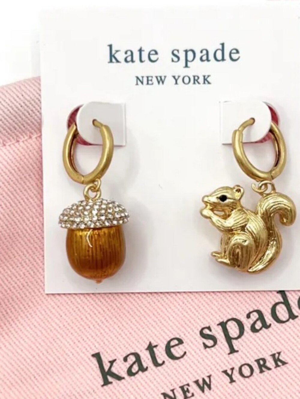 kate spade Gold Acorn & Squirrel Mismatched Drop Earrings
